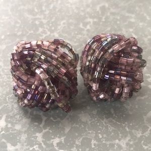 Amethyst wrapped knotted seed bead earrings